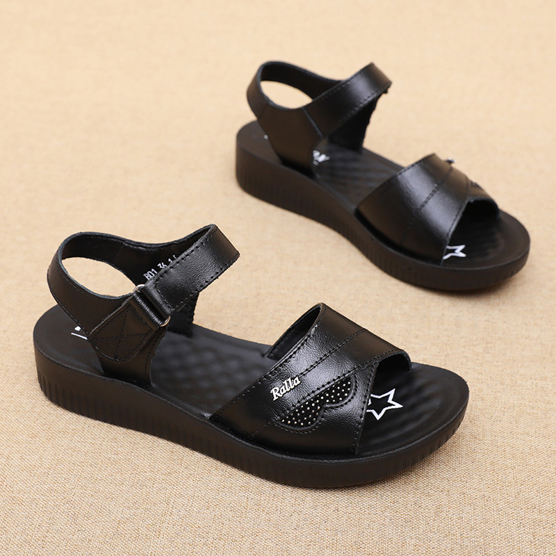 Formal Women Daily Wear Sandals - Sandales noires en cuir à bride