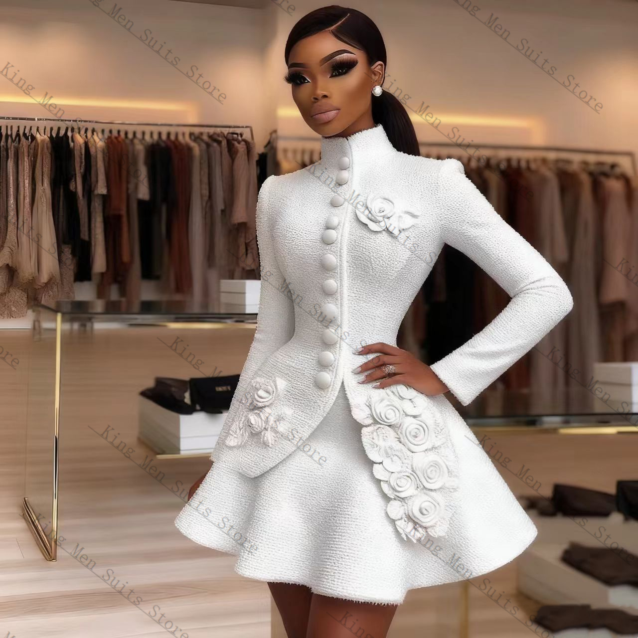 Women Formal Wear Blazer Set - Ensemble de costume de luxe blanc
