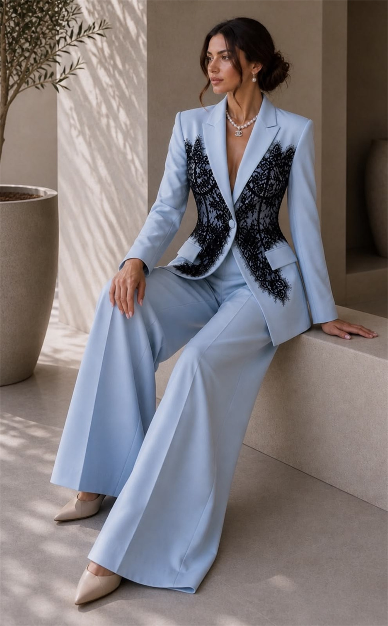 Women Formal Wear Blazer Set - Ensemble de costumes bleus pour femmes,
