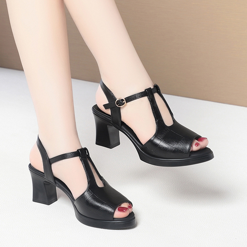 Sandales noires en cuir à brid - Formal Women Daily Wear Sandals avis et prix